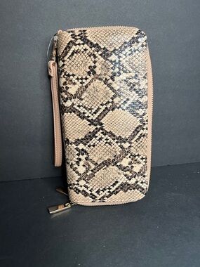 a new day Beige Snake-Print Zip Wristlet Wallet